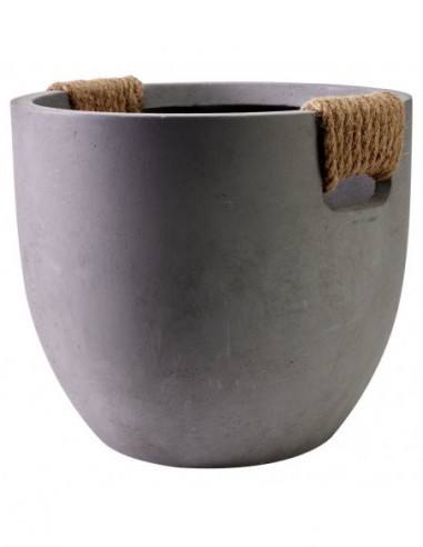 DIFFUSION 577605 Pot rond fibre argile gris poignée en corde - Ø37 x H.33 cm