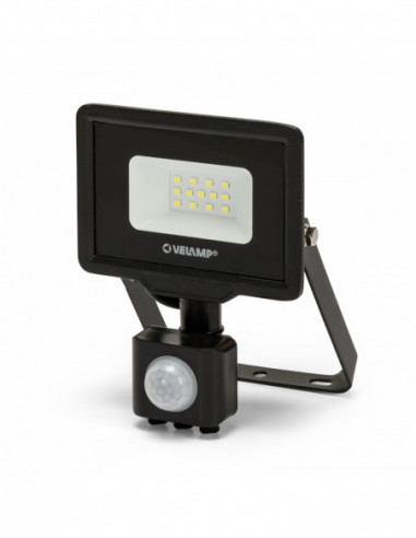 VELAMP IS743-5-6500K PADLIGHT5 Projecteur LED noir avec détecteur de mouvements - SMD 10W IP44, 6500K