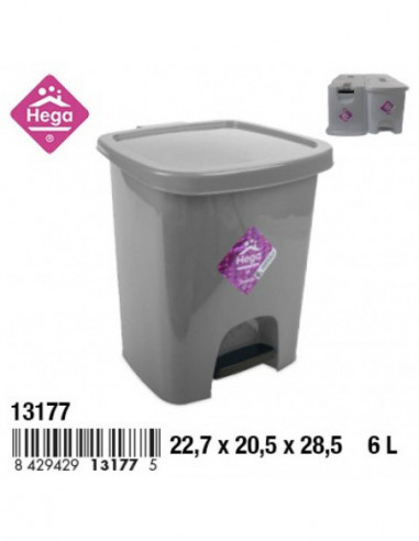 HOGAR 13177 Poubelle ARANDA plastique carrée à pédale 6 L