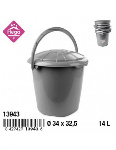 HOGAR 13943 Seau Poubelle STAR ronde gris 14 L.