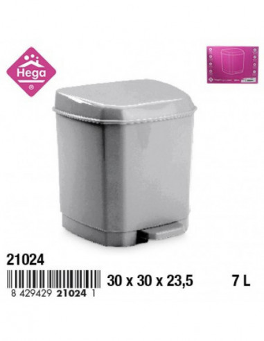 HOGAR 21024 Poubelle MICHIGAN plastique carrée à pédale gris 7 L