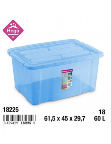 HOGAR 18225 Bac de rangement plastique Nº18 BIG BEN bleu translucide 60 L