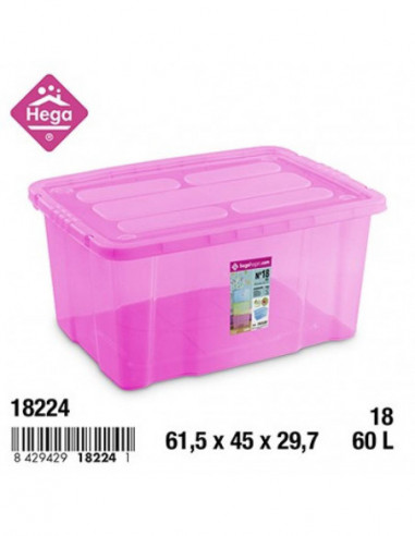 HOGAR 18224 Bac de rangement plastique Nº18 BIG BEN rose translucide 60 L
