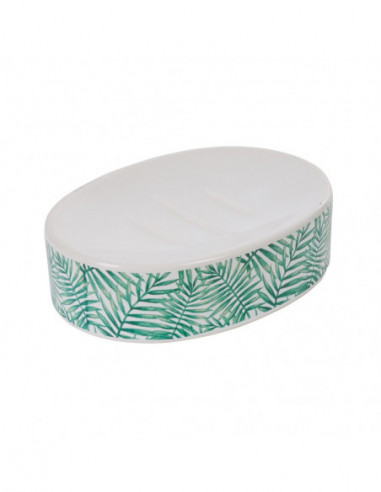 DIFFUSION 515606 Porte savon Jungle imprimé tropical feuillage vert - 13  x 8,5 x 3 cm