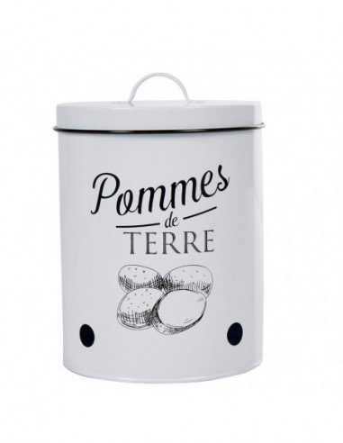 DIFFUSION 535332 Boîte de conservation en métal blanc pour pommes de terre - Ø19 x 23 cm