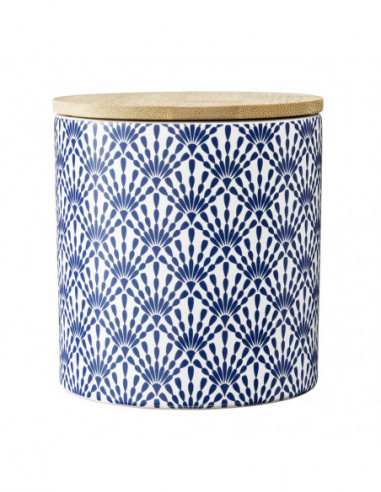 DIFFUSION 582011 Pot en céramique à motif bleu avec couvercle en bois - Ø9,5 x H.10,5 cm