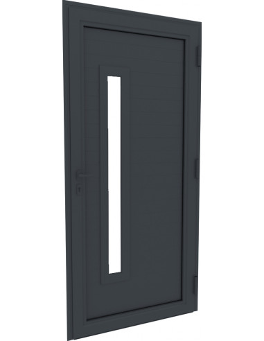 ALU Porte d'entrée aluminium avec hublot rectangle L.900 x H.2200 mm droite gris anthracite