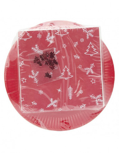 DIFFUSION 572494 Kit jetable assiette + serviette motif Noël rouge x 20 - L.24 x l.23 cm