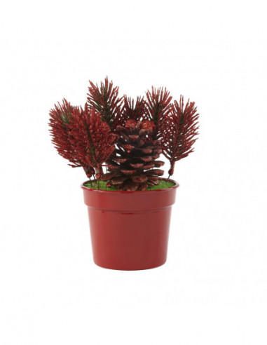 DIFFUSION 531452 Mini sapin artificiel en pot rouge - 6,6 x 15 x 6,6 cm