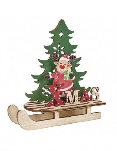 DIFFUSION 572610 Décoration de Noël luge en bois à poser - 18 x H.19 cm