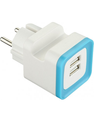 ELECTRALINE 70073 Mini adaptateur avec deux ports USB Bleu ciel - 5 x 12 x 6 cm