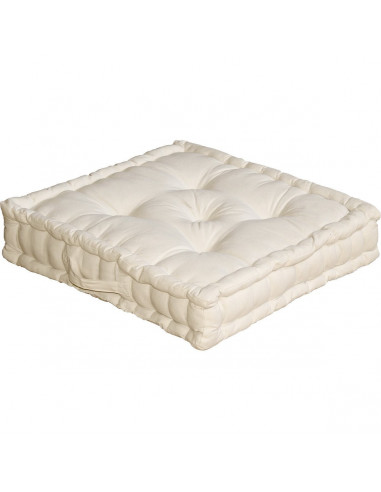 DECOSTARS Coussin de sol avec poignée Coton 50 x 50 x 10 cm Ecru